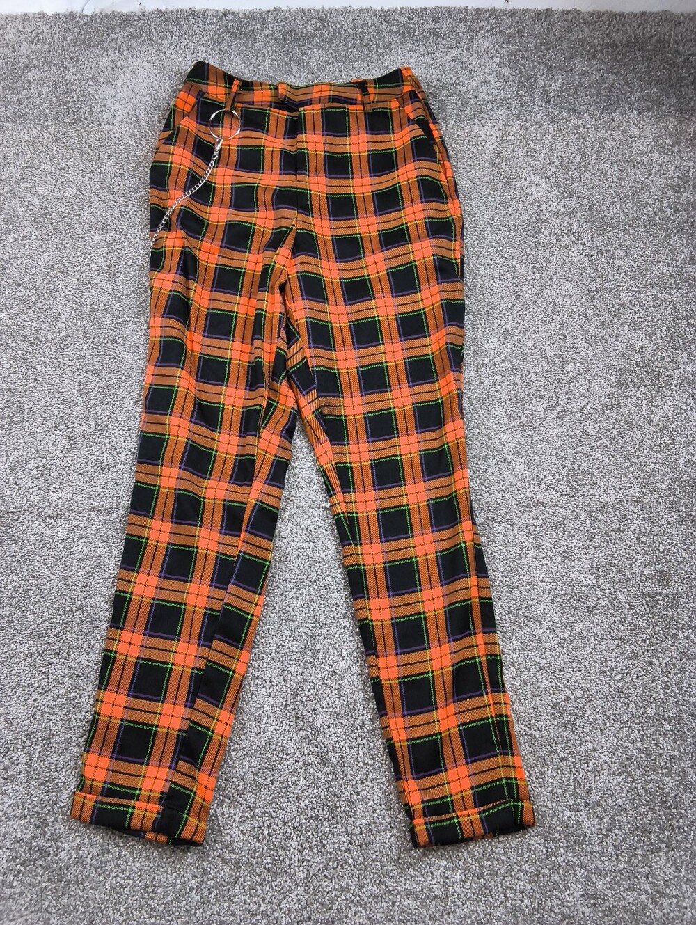 Hot Topic Orange and Black Plaid Women's Pants Size Small